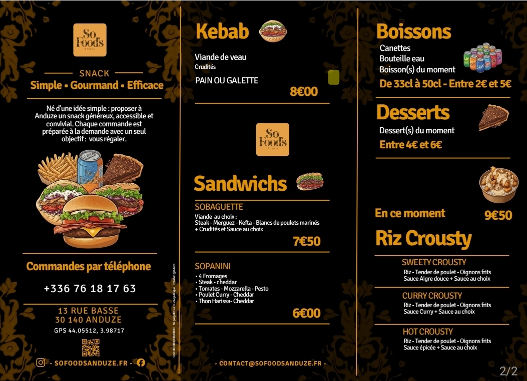 Menu verso So Food's